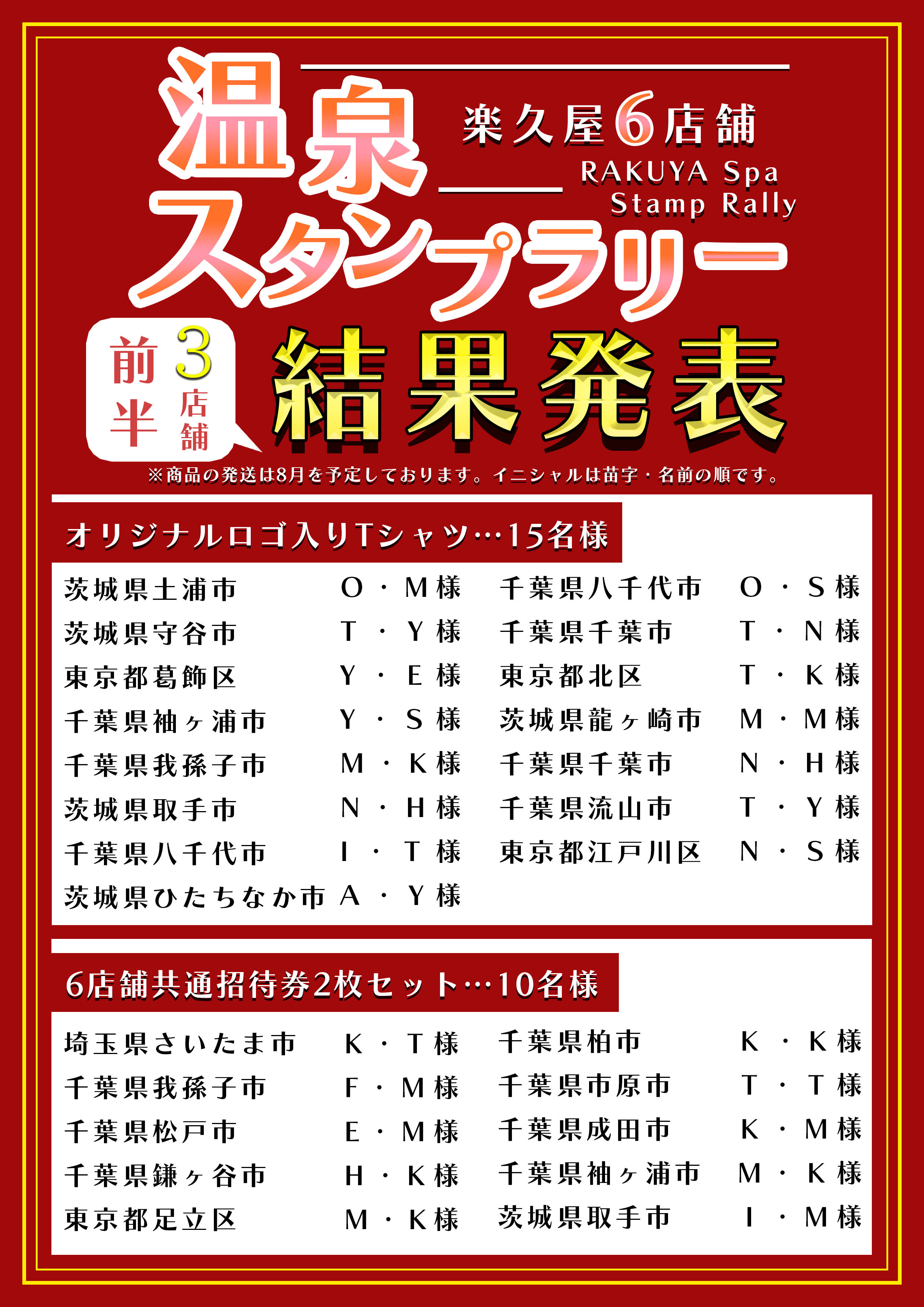 【前半】温泉スタンプラリー結果発表！